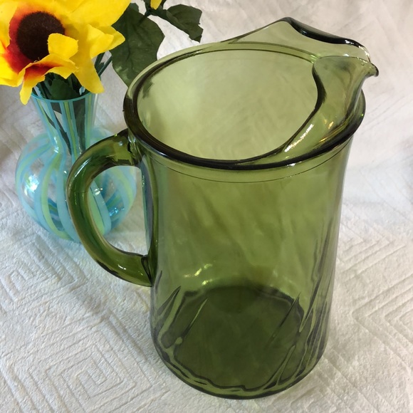 Retro Green Glass Pitcher and Vase - Picture 6 of 9